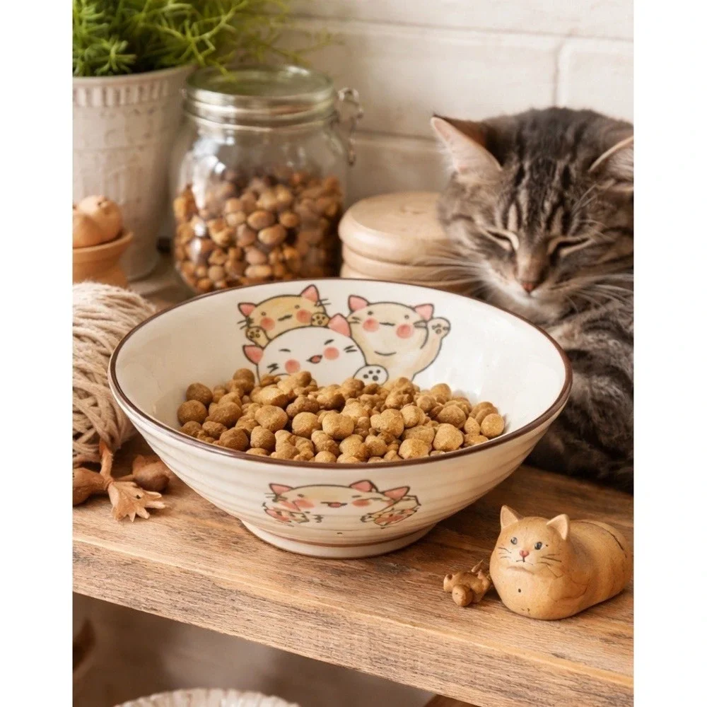 Hand Painted Cat Bowl Kawaii Kitty Ceramic Pottery 8